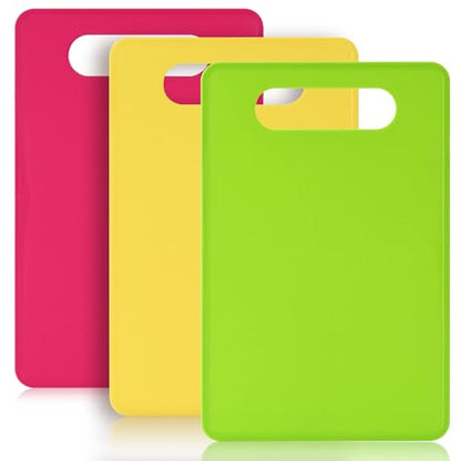 Luckyiren Plastic Cutting Board Set, 3 Pack Small Boards, Dishwasher Safe - color: Green/Red/Yellow; 3-Pack