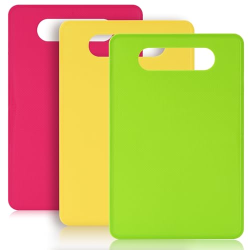 Luckyiren Plastic Cutting Board Set, 3 Pack Small Boards, Dishwasher Safe - color: Green/Red/Yellow; 3-Pack