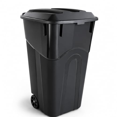 32 Gallon Heavy Duty Wheeled Garbage Can with Attached Lid, Black