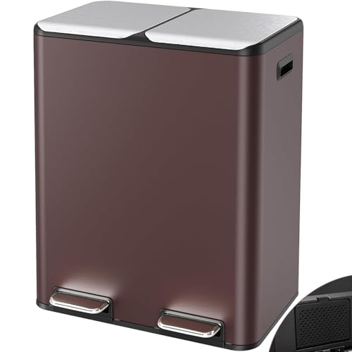 Arlopu 16Gal Dual Trash Can w/2 Built-in Box for Odor Control - color: Brown