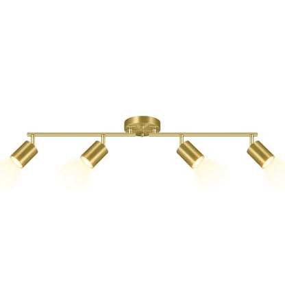 BoostArea Gold LED 4 Light Track Lighting Kit, 4 Way Ceiling Spot Lighting, Flexibly Rotatable Light Head for Kitchen, Living Room, Bedroom, Bulb Not Included - color: Gold