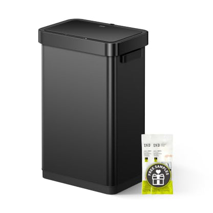 EKO Deluxe Mirage-T 50 Liter / 13.2 Gallon Touchless Rectangular Motion Sensor Trash Can or Recycling Bin, Matte Black Stainless Steel Finish - size: Deluxe Mirage-T 50 liter - Matte Black