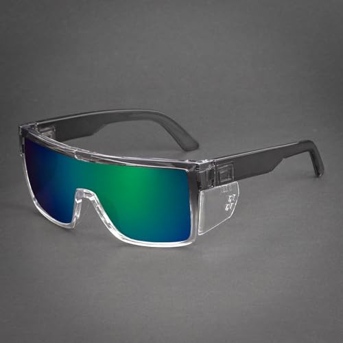 Polarized Safety Sunglasses, UV400 Protection, ANSI Z87.1 Wraparound Protective Eyewear - color: Grey Green Mirror