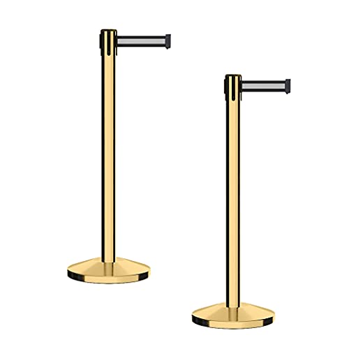CCW RBB-100 Retractable Belt Barrier Stanchions, 2 Pack, 7.5 Ft - color: Black with White Horizontal Stripe, size: 7.5 Foot