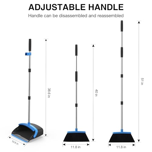 NACENA Broom and Dustpan Set with 52-in Long Adjustable Handle, Black Blue - color: Black-blue, size: 1 Pack