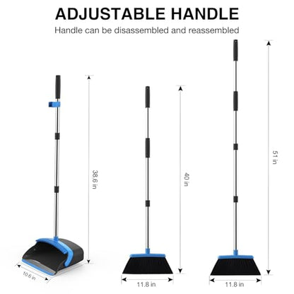 NACENA Broom and Dustpan Set with 52-in Long Adjustable Handle, Black Blue - color: Black-blue, size: 1 Pack