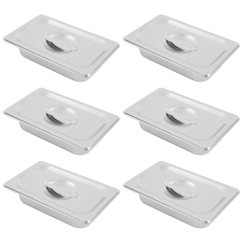 6 Pack Stainless Steel Hotel Pans with Lids, 1/9 Size or 1/4 Size Commercial Metal Food Catering Trays for Steam Table, Buffet Serving, Food Storage & Preparation (1/4 Size 2.7Qt) - size: 1/4 Size 2.7Qt