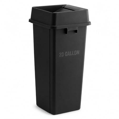 1 Pack Black 23 Gallon Square Commercial Trash Can with Lid, Heavy Duty Plastic Waste Bin with Venting Channels and Built-in Handles - color: Black, size: 23 Gallon