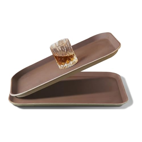 CURTA 2-Pack Restaurant Grade Non-Slip Tray, NSF, 18 Inch x 14 Inch, Plastic Rubber Lined Rectangular Serving Tray, Brown - color: Brown-rectangular, size: 14 Inch x 18 Inch