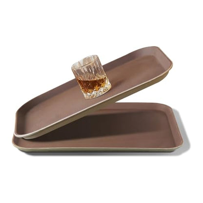 CURTA 2-Pack Restaurant Grade Non-Slip Tray, NSF, 18 Inch x 14 Inch, Plastic Rubber Lined Rectangular Serving Tray, Brown - color: Brown-rectangular, size: 14 Inch x 18 Inch