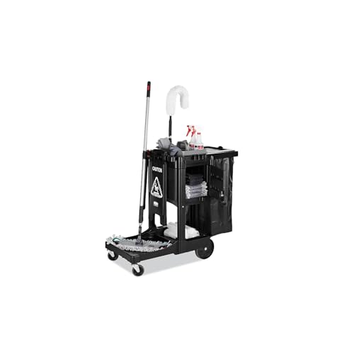 Rubbermaid Commercial Products Executive Series Janitorial and Housekeeping Cleaning Cart with Locking Cabinet, Wheeled with Zippered Black Vinyl Bag, Black, 38.4" H x 21.8" W x 46" L - style: Lockable - Black