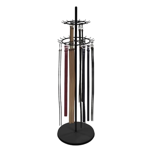 66 Inch Tall Rack Belt Display Shelf, Floor Standing Belt Hanger 2 Tier Retail Scarf Stand Jewelry Necklaces Organizer Shawls Purse Shelf for Clothing Store Home (Black) - color: Black