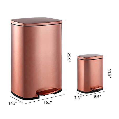 happimess Connor 2-Piece Stainless Steel Trash Can, Rose Gold - color: Rose Gold