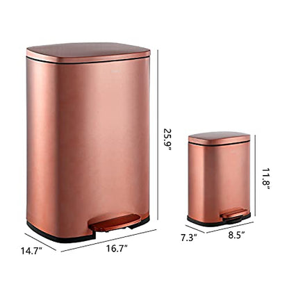 happimess Connor 2-Piece Stainless Steel Trash Can, Rose Gold - color: Rose Gold
