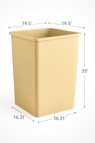 50 Gallon Beige Square Plastic Trash Can Heavy Duty | Indoor Outdoor Commercial Waste Container with Optional Lid for Restaurants, Parks, Schools, Public Spaces - color: Beige, size: 50 gallon without lid
