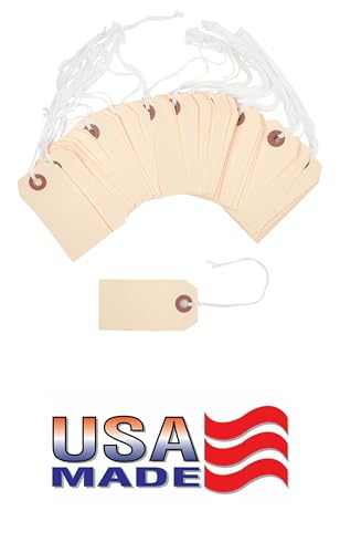100 Tags 3 1/4" x 1 5/8" Size 2 Manila Inventory Shipping Hang Tag with String by Gitway (Size 2)
