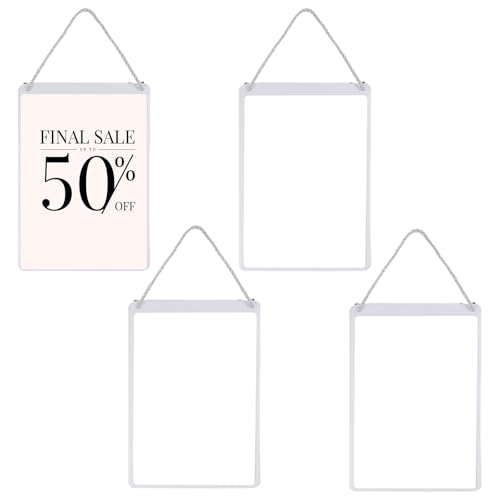 4 Pcs Business Retail Hanging Sign Holder 12.8x8.7 Inch Retail Display Sign Holder Advertising Sign Holders Clear Poster Frame for Store Supermarket Restaurant Office Exhibition Mall, White