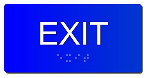 ADA Compliant Tactile Exit Sign (3" X 6" Blue/White) - color: Blue/White