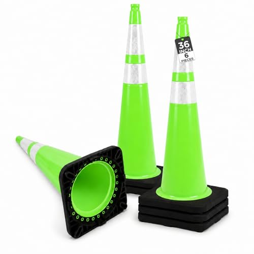 BESEA 6 Pack 36 Inch Green Traffic Cones with Wide Weighted Base - size: 36 inch