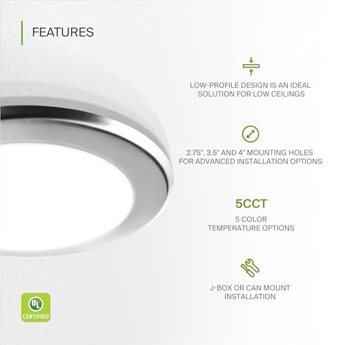 ASD 1 Pack Nickel LED Disk Lights 6 Inch, 5CCT Flush Mount Ceiling Light - color: Nickel, size: 1 Pack