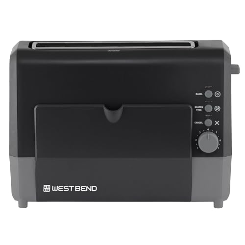 West Bend QuikServe Toaster, 2-Slice Wide-Slot Slide-Through Bread Toaster with Bagel and Gluten-Free Settings and Cool-Touch Exterior Fast Toasting, Includes Removable Serving Tray, 1400-Watts, Black - color: Black