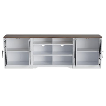 Bobve Farmhouse TV Stand for TVs up to 100", Modern Entertainment Center with 2 Cabinets and 3-Tier Open Shelves, Rustic TV Console for Living Room, Bedroom, White+Black - color: White+black