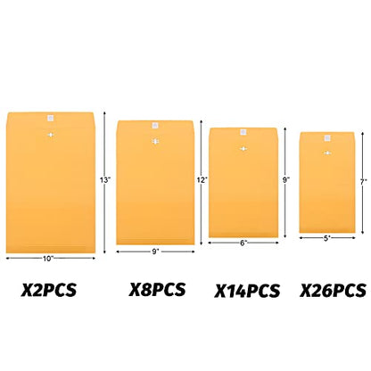 Frienda 4 Sizes Clasp Manila Envelopes, 50 Pcs Kraft Clasp Envelope, Yellow - color: Yellow, size: 5 x 7 In, 6 x 9 In, 9 x 12 In, 10 x 13 In