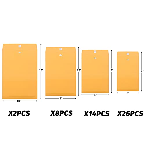 Frienda 4 Sizes Clasp Manila Envelopes, 50 Pcs Kraft Clasp Envelope, Yellow - color: Yellow, size: 5 x 7 In, 6 x 9 In, 9 x 12 In, 10 x 13 In