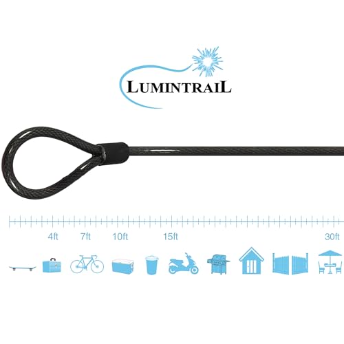 Lumintrail 10mm Heavy-Duty Security Cable, Vinyl Coated Braided Steel with Sealed Looped Ends (4', 7', 10', 15', or 30') (4-FT) - size: 4-FT