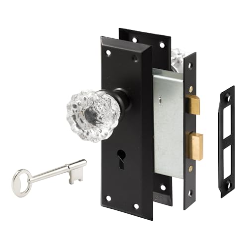 Prime-Line E 28338 Mortise Keyed Lock Set with Glass Knob, Single Pack - color: Matte Black
