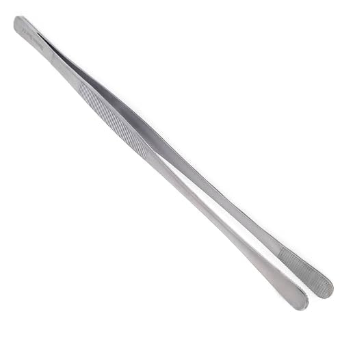 Professional Culinary Stainless Steel Precision Tongs With Serrated Tips - Plating/Food Presentation Detailing Serving - Chef's Kitchen Tweezer - Ultra Non-Slip Grip (12" Wide Jaws) - size: 12" Wide Jaws