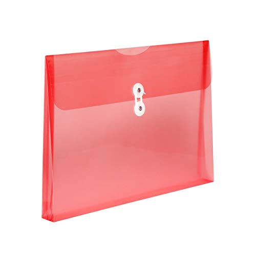 Plastic Envelopes with String Closure Clear Side Loading Folders Legal Size Paper Office Organizer 12 Packs Red - color: Red