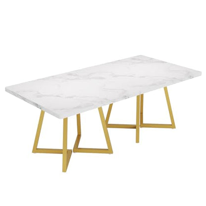 Tribesigns Square Dining Table Set of 2, 31.5" Modern Gold Dinner Table with Metal Base, Wooden Kitchen Table for Dining Room, Small Space, Apartment (Chairs are not Included) - color: White & Gold, size: Square-2PCS