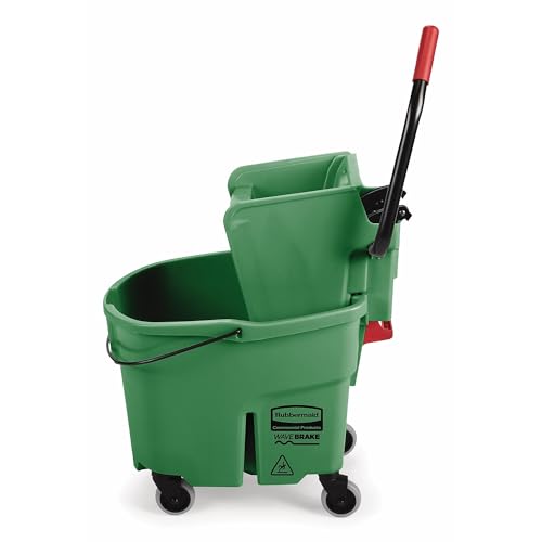 Rubbermaid Commercial Products WaveBrake 35 QT Side-Press Mop Bucket and Wringer Combo on Wheels Green for Heavy-Duty Floor Cleaning - color: Green
