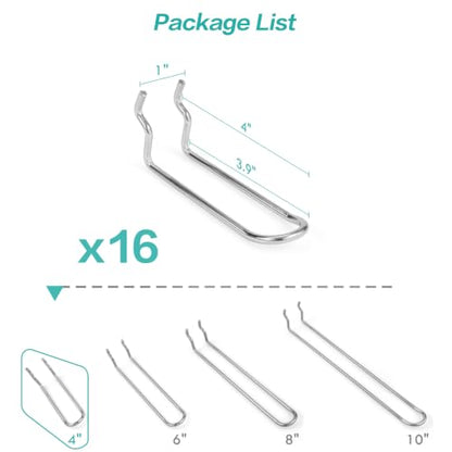 Pegboard Dual-arm Hooks 16pcs Heavy Duty Tool Hanging Holders (Silver, 4") - color: Silver, size: 4 Inch