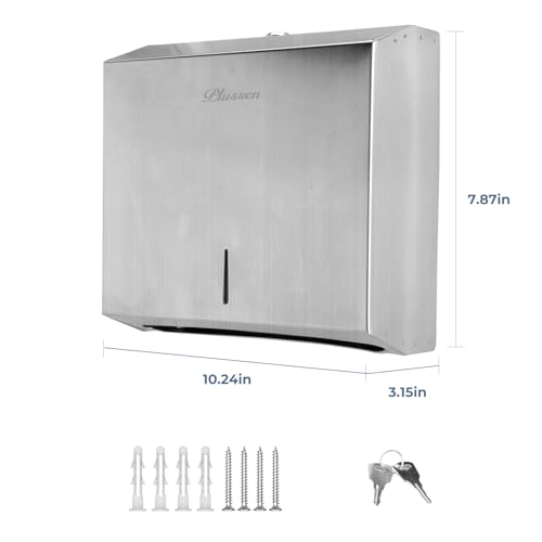 Commercial Paper Towel Dispenser Wall Mount - Heavy Duty Stainless Steel Multifold Paper Towel Dispenser for Bathroom Restroom & Office - Fits C Fold Trifold Hand Towels - color: Brushed