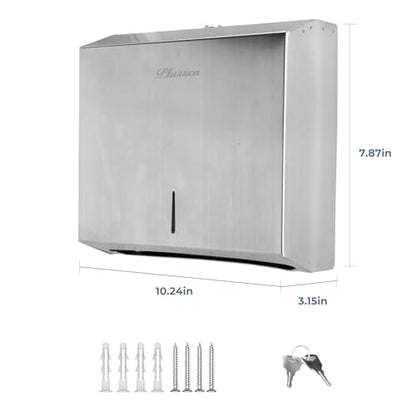 Commercial Paper Towel Dispenser Wall Mount - Heavy Duty Stainless Steel Multifold Paper Towel Dispenser for Bathroom Restroom & Office - Fits C Fold Trifold Hand Towels - color: Brushed