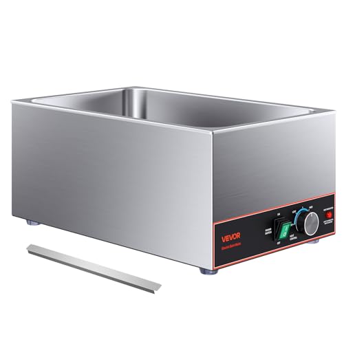 VEVOR Commercial Food Warmer, 1500W Electric Stainless Steel Steam Food Warmer, Fast Heating Countertop Buffet Bain Marie with Power Cord & Divider Strip, for Catering, Restaurants, Parties, Buffets - size: 22.05 x 13.39 x 9.65 in
