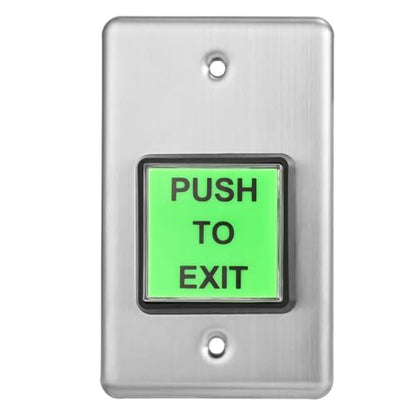 Push to Exit Button Big Square Press Button Green LED Indicator Stainless Steel Panel DC 12V 24V NC/NO/COM Output for Door Access Control System