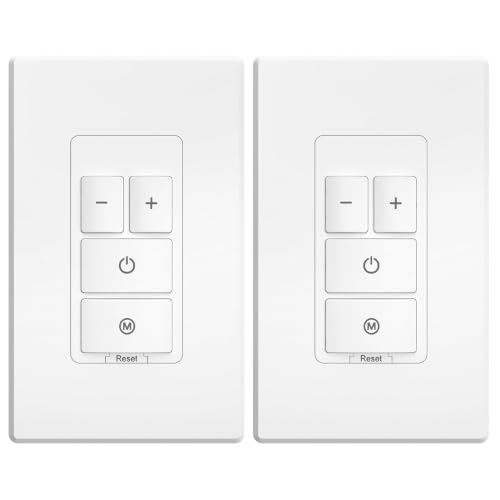 Amico Electronic Dimmer Switch, Touch Button Control, Single-Pole with LED Indicator, 150W Dimmable LED & 450W Incandescent, Includes Wall Plate, ETL Listed, 2 Pack, White