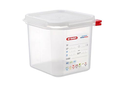 Araven Airtight Container, Food Pan with Lid for Storage in Kitchen and Restaurant, 1/6 GN 6" Deep, 1 Count, Clear
