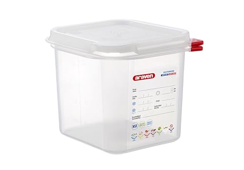Araven Airtight Container, Food Pan with Lid for Storage in Kitchen and Restaurant, 1/6 GN 6" Deep, 1 Count, Clear