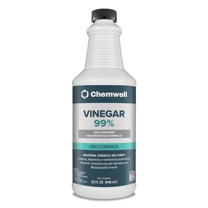 Chemwell 99% Vinegar (32 fl oz) - General Purpose All-Natural Multi-Surface Cleaner for Home, Patio & Commercial - High Performance, Powerful Concentrated Acetic Acid - Made in USA - color: 99% - 32 fl oz