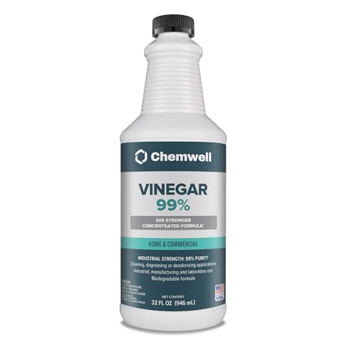 Chemwell 99% Vinegar (32 fl oz) - General Purpose All-Natural Multi-Surface Cleaner for Home, Patio & Commercial - High Performance, Powerful Concentrated Acetic Acid - Made in USA - color: 99% - 32 fl oz