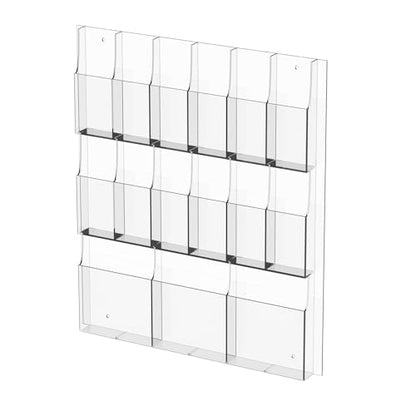 Acrylic Brochure Holder Wall Mount – 3 Magazine Racks & 12 Trifold Pamphlet Holders, Clear Literature Organizer for Office, Home, School, Clinic, Retail - Wall Mounted Flyer Display Rack, Transparent