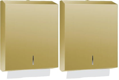 Stardrix Paper Towel Dispenser Wall Mount, Brushed Gold Stainless Steel Commercial Paper Towel Holder with Lock, Large Capacity 400 C Fold/525 Multifold Towels (Pack of 2) - color: Gold, size: 400 C Fold/525 Multi-Fold with Lock (Pack of 2)