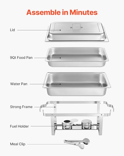 VEVOR Rectangle Chafing Dishes, 9 Qt 2 Pack Stainless Steel Chafing Dish, Food Warmer Chafer Complete Set with Hollow Handle, 1 Food Tongs, Lid, Canister Holder, Chafer Dishes for Banquet Wedding - size: 2 PACKS