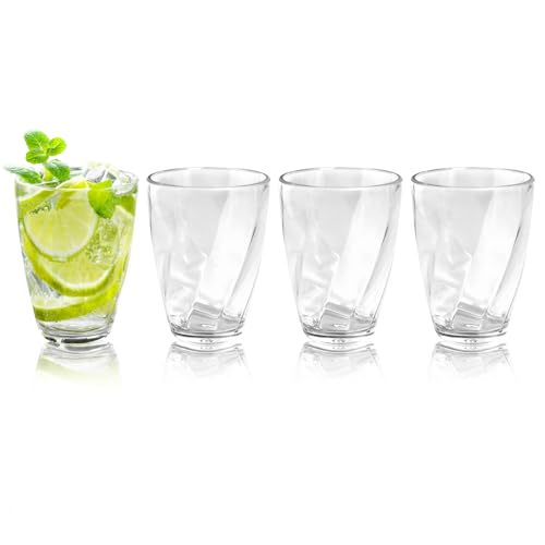 Topsky 12-ounce Plastic Water Tumblers | Set of 4 Transparent Unbreakable Drinking Glasses Clear Acrylic Reusable Juice Wine Cups for Home Picnic Party, Dishwasher Safe, Stackable - color: Clear 12.3oz