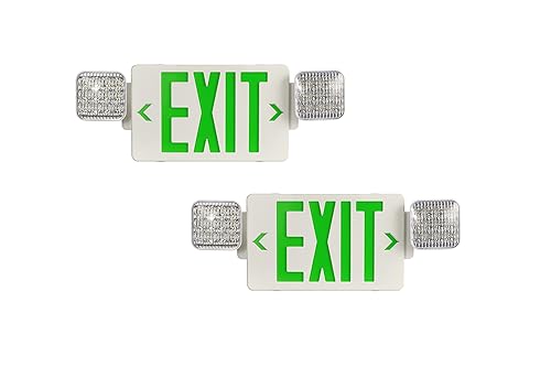 TANLUX Green Exit Sign with Emergency Lights, LED Emergency Exit Light with Battery Backup, UL Listed, AC 120/277V, Commercial Emergency Lights Combo for Business - 2 Pack - color: White Housing+Green Letter, size: 2 Pack
