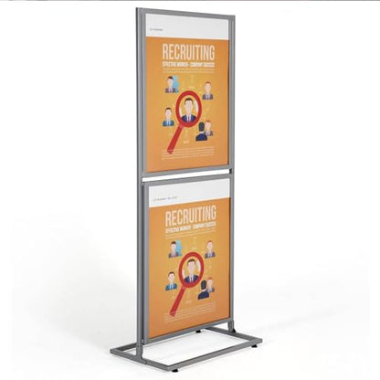 M&T Displays Metal Eco Info Board, Silver 18x24 Inches Slide-In Poster Sign Holder 2 Tier Double Sided Floor Standing Pedestal Advertising Display with Backing and Anti-Glare Lens - color: Silver, size: 18x24 - 2-tier
